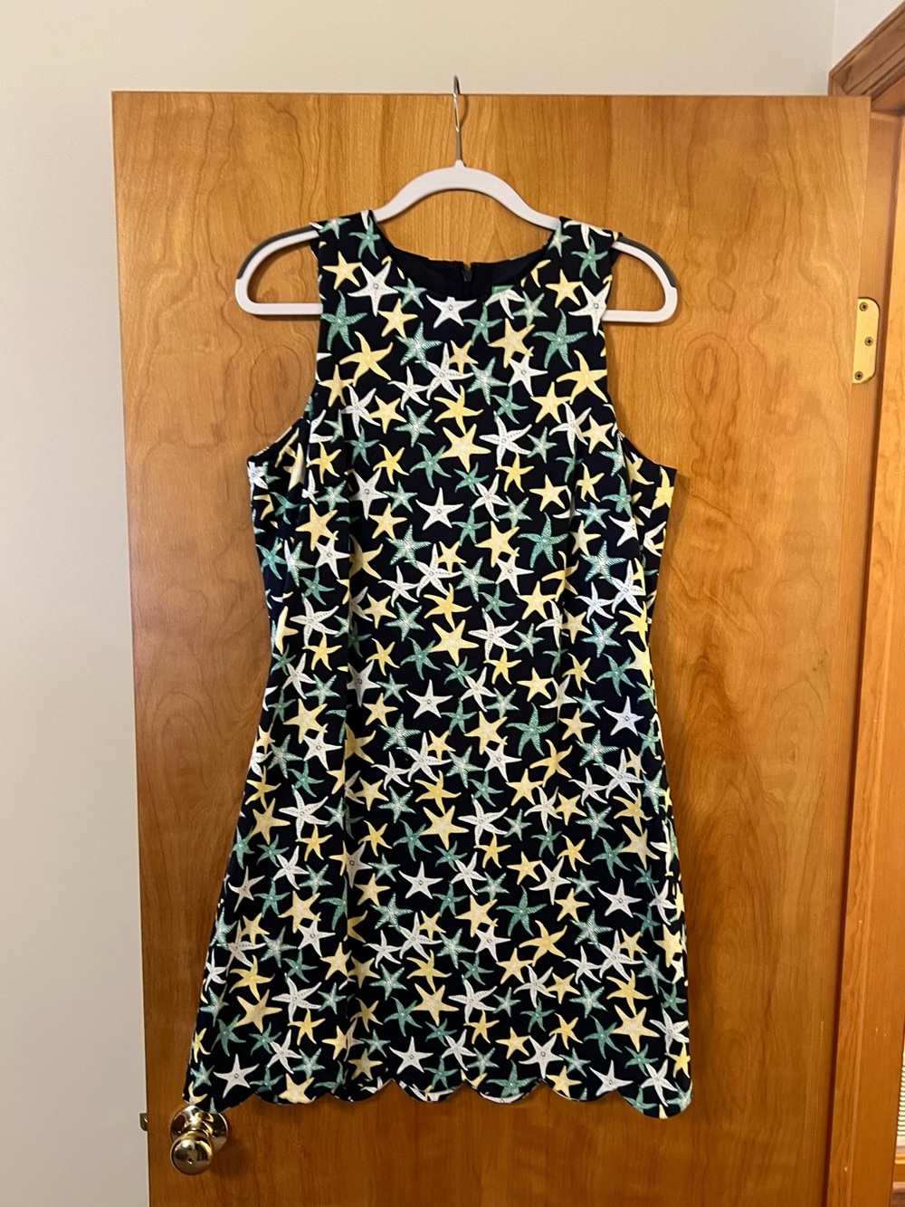 Pappagallo Starfish Scalloped Sleeveless Shift Dress Beachy Women’s Size 10